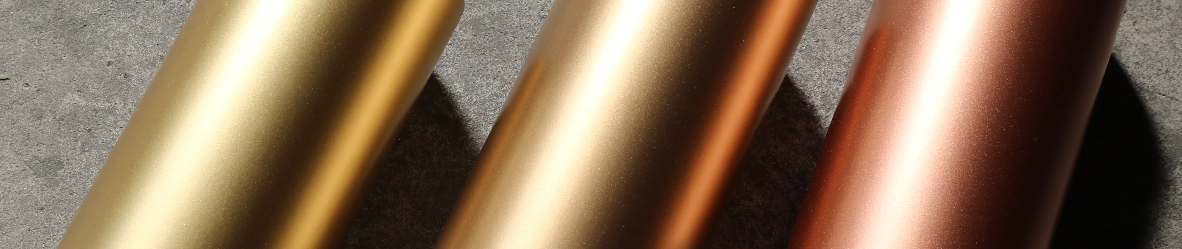 True metals effect paints: silver, gold and copper with glossy shade.